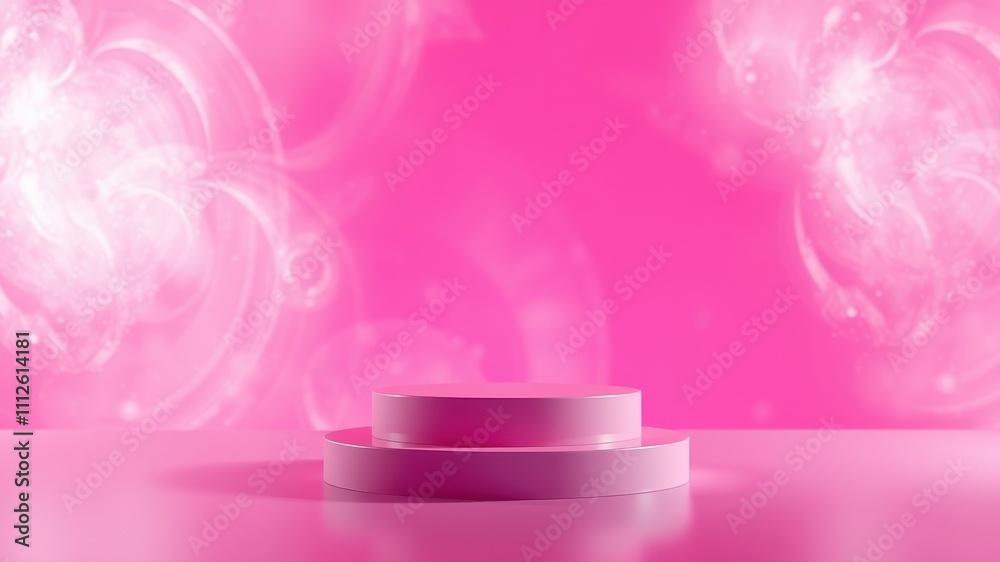 A minimalist pink podium with soft white lights and a blurred background. A minimalist pink podium with soft white lights and a blurred background.