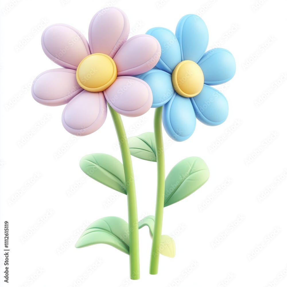 Obraz premium Colorful cartoon flowers with soft petals and cheerful colors, perfect for spring themes or children's designs.