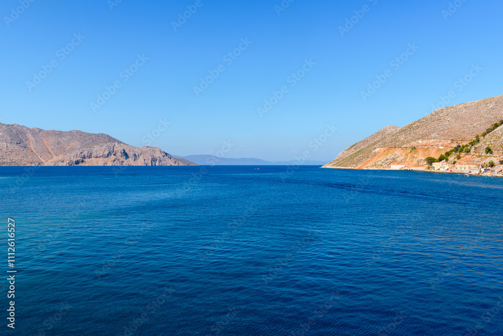 Scenic landscape of Aegean Sea. Symi island, Dodecanese, Greece