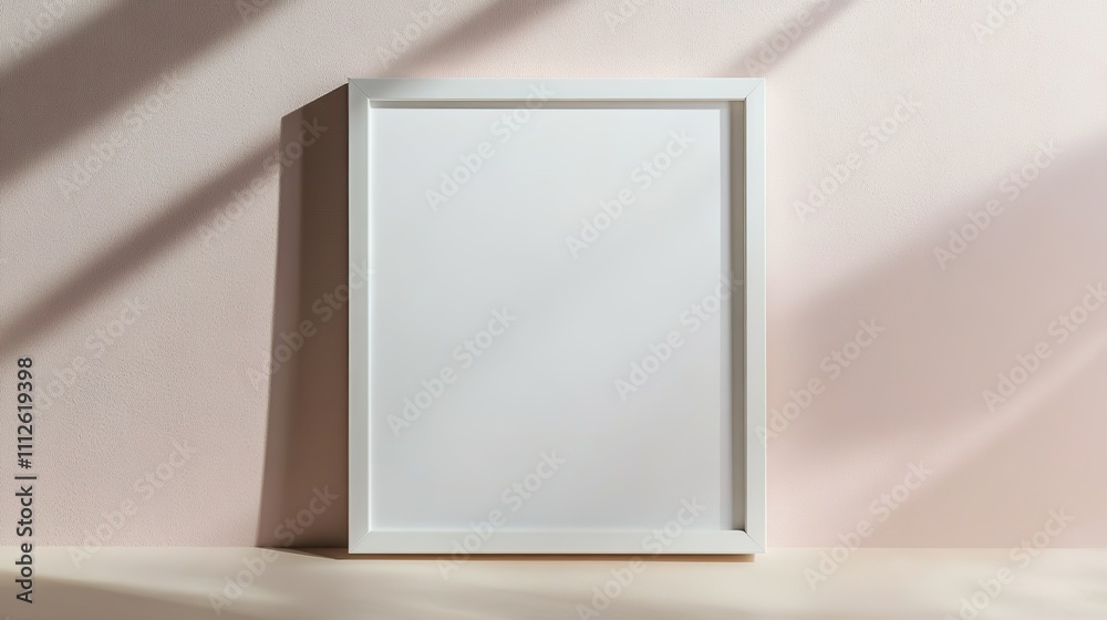 Blank white frame with shadows on beige wall, minimalist concept Blank white frame with shadows on beige wall, minimalist concept