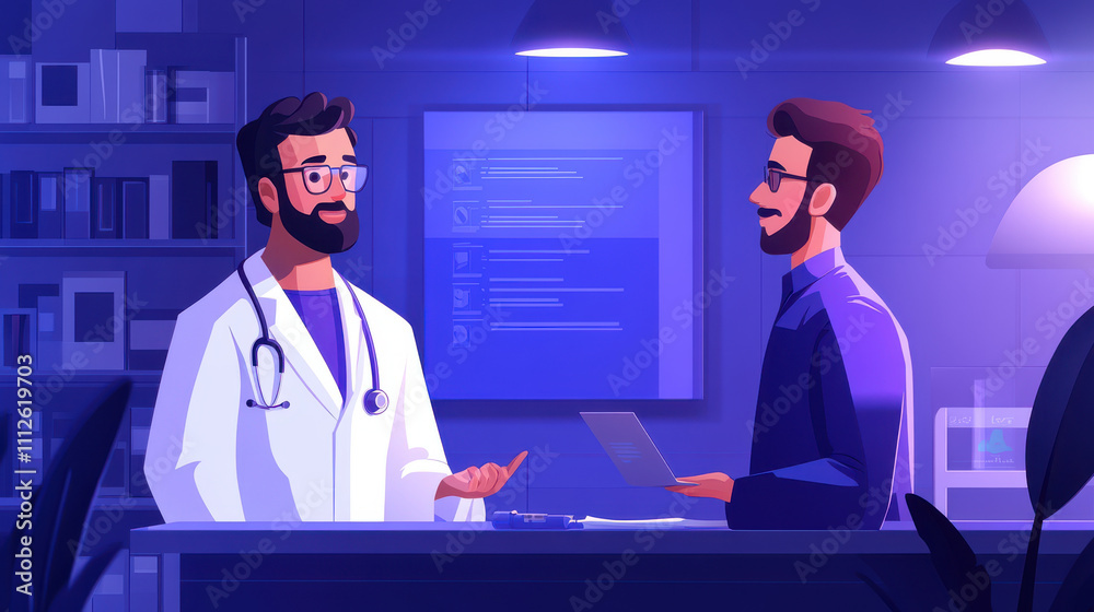 Doctor discussing test results with patient in modern clinic setting Doctor discussing test results with patient in modern clinic setting