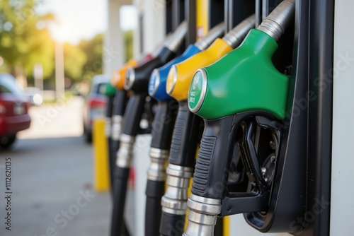 Wallpaper Mural Colorful fuel pump nozzles at a busy gas station on a sunny day. Torontodigital.ca