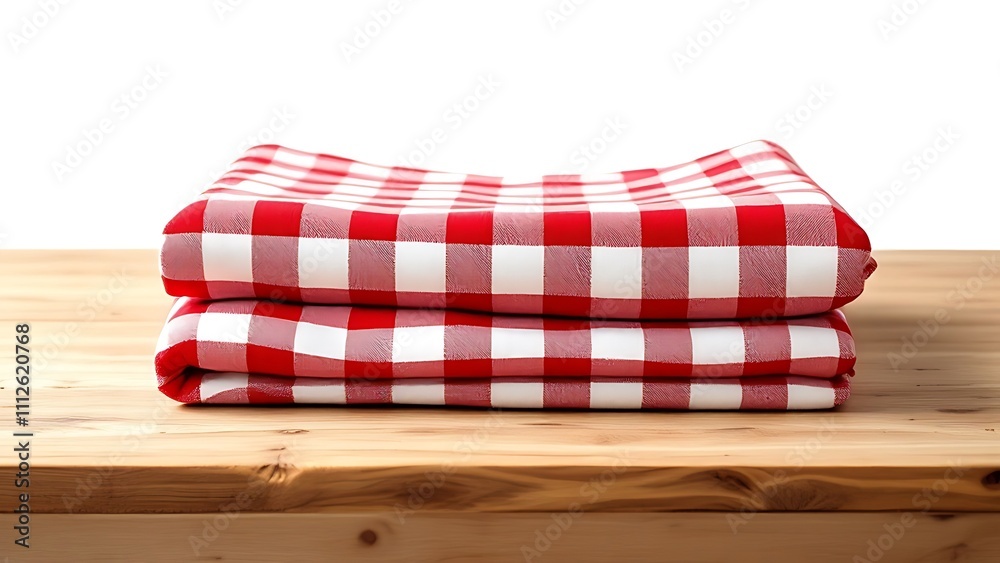 Fabric cloth or checked red on wood table counter top background.object isolated Fabric cloth or checked red on wood table counter top background.object isolated