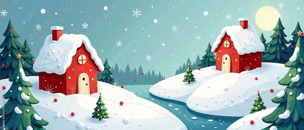 Cute Winter Map Tiny Houses Christmas Trees Kids Xmas T-Shirt Print Card Cute Winter Map Tiny Houses Christmas Trees Kids Xmas T-Shirt Print Card