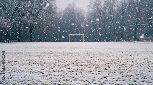 Wallpaper Mural A football field covered in a light dusting of snow, with the goalposts and lines still visible Torontodigital.ca
