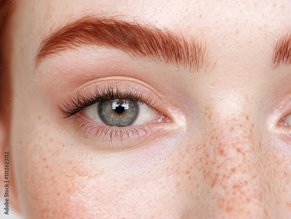 Fototapeta premium Closeup of delicate freckles on clear skin, natural beauty, pure and youthful look
