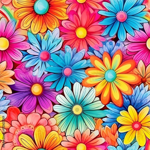 Rainbow Hippie Flowers Seamless Patterns Background Perfect for Gift wrapping Greeting Cards 