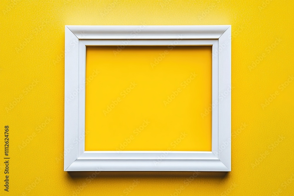 White frame on yellow wall, simplicity and contrast White frame on yellow wall, simplicity and contrast