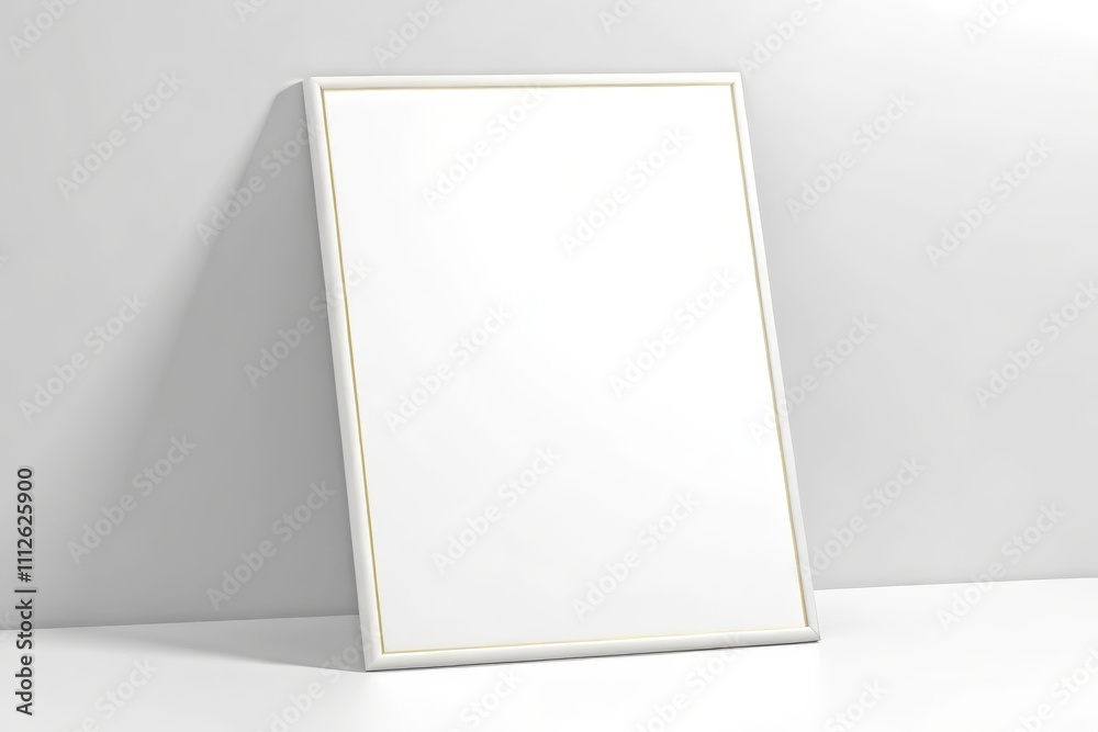 Blank White Frame on Minimalist Desk Against a Wall Blank White Frame on Minimalist Desk Against a Wall