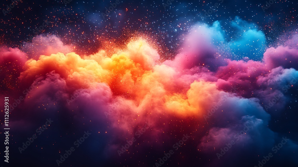 Naklejka premium Vibrant colorful smoke clouds with glowing embers.