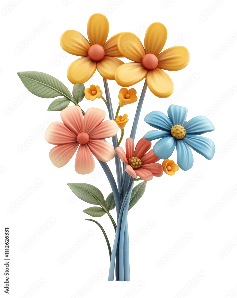 Flower bouquet isolated on white background, PNG transparent.