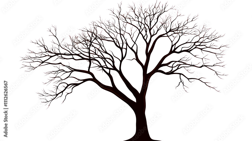 Obraz premium tree with branches without leaves simple lines and shapes, one color illustration