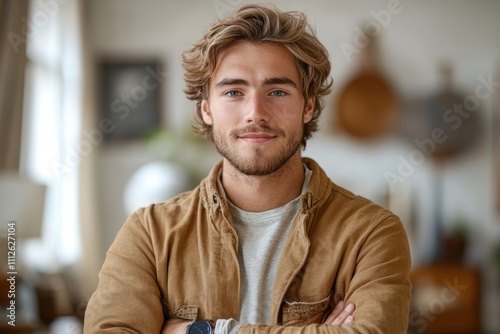 Heritage-inspired portrait of a standing man, blending cultural symbolism and modern styling with natural daylight, photo