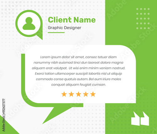 Professional flat color testimonial and client feedback template design for social media post