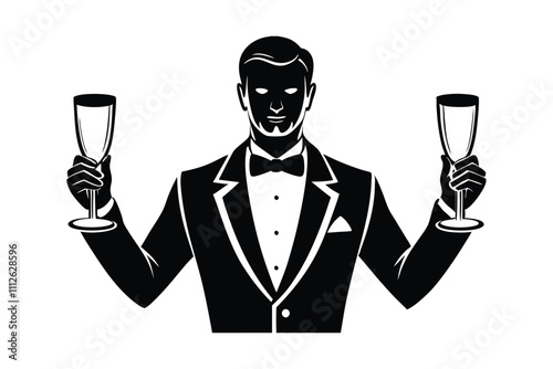 Elegant Waiter Serving Wine Icon - Professional Hospitality Vector Design for Fine Dining & Service