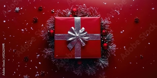 Red gift box with shiny ribbon decorated with Platinu photo