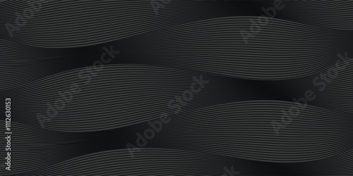 Black abstract background design. Modern wavy line pattern in monochrome colors. Premium stripe texture for banner, business background. Dark horizontal vector template. vector ilustration