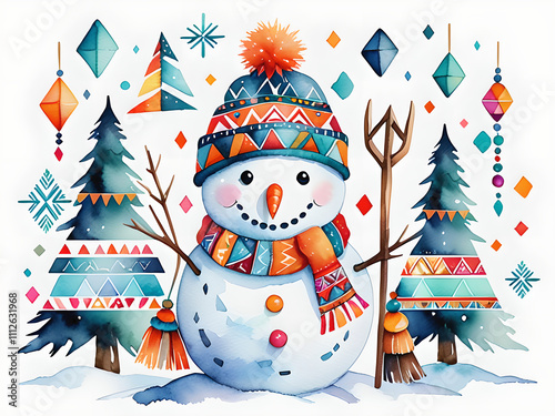 Tribal Snowman: Geometric Designs & Boho Decorations photo