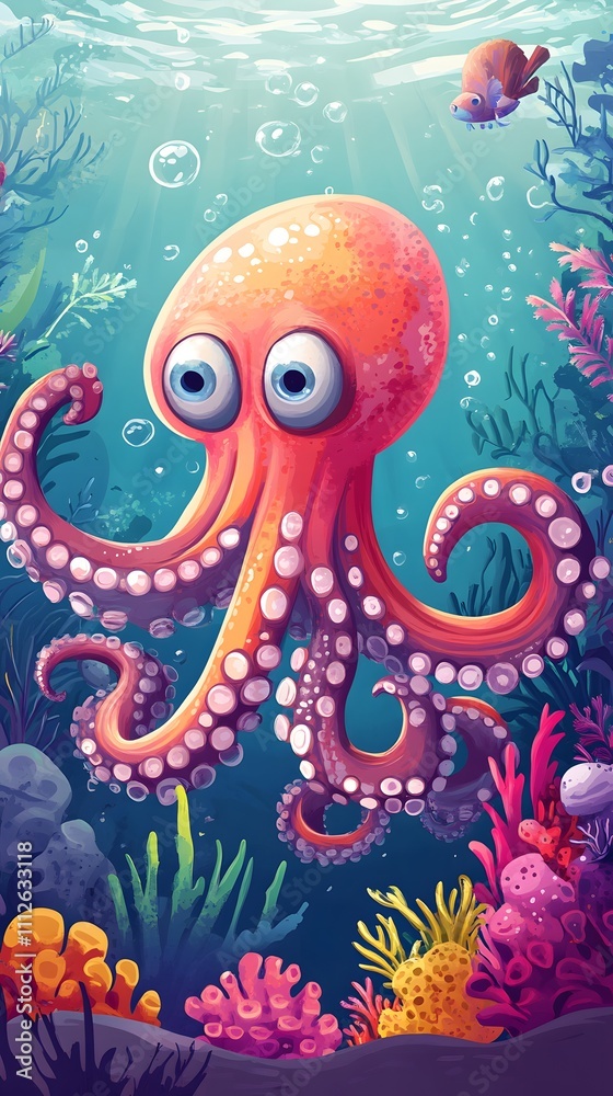 Octopus and beautiful underwater scenery, Underwater Scene with Incredible Commotion of an Octopus Octopus and beautiful underwater scenery, Underwater Scene with Incredible Commotion of an Octopus