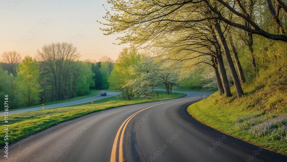 Fototapeta premium Sketch Drawing Road Spring Themed Wallpaper Background