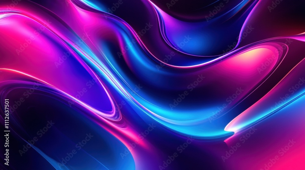 Fototapeta premium Vibrant abstract waves in shades of pink and blue create a futuristic mood.