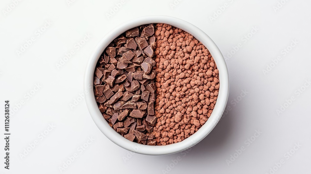 Before to after Whole cocoa nibs processed into rich, dark hot chocolate Before to after Whole cocoa nibs processed into rich, dark hot chocolate