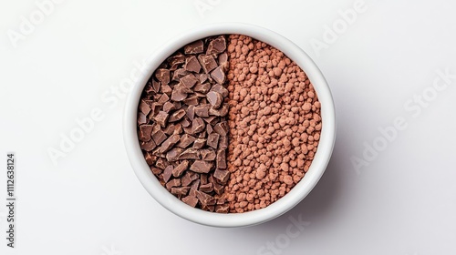 Before to after Whole cocoa nibs processed into rich, dark hot chocolate