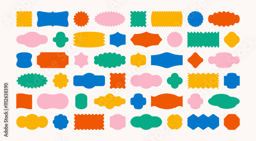 Isolated set of colorful stickers, labels and badges elements of different shapes and forms