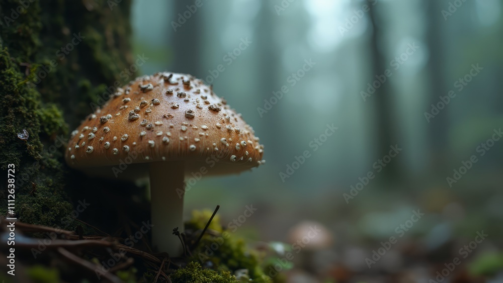 A mushroom sitting on a moss covered log in the woods A mushroom sitting on a moss covered log in the woods