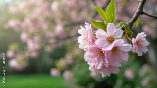 A branch of a tree with pink flowers on it