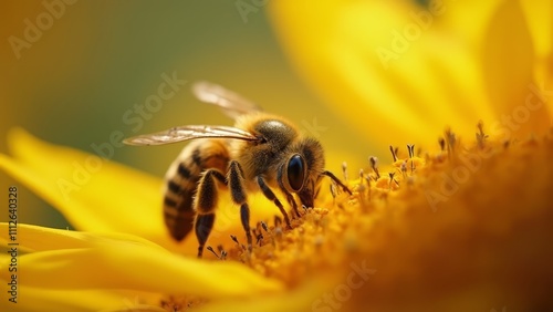 A close up of a bee on a yellow flower