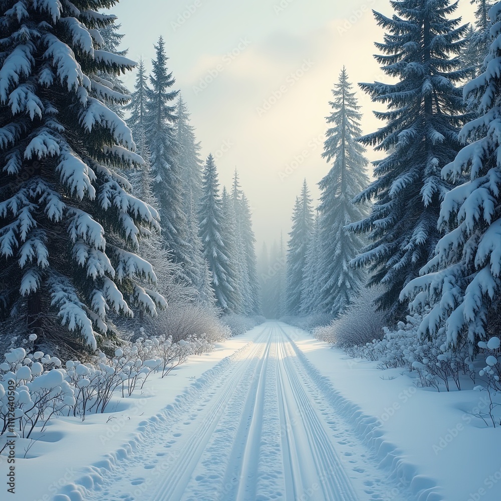 Obraz premium snow covered road in the forest