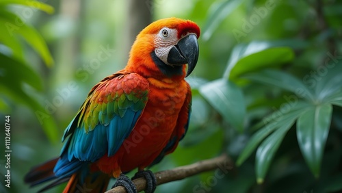 A colorful parrot sitting on a branch in a forest