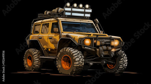 An off-road vehicle illustration on black background Generative AI
