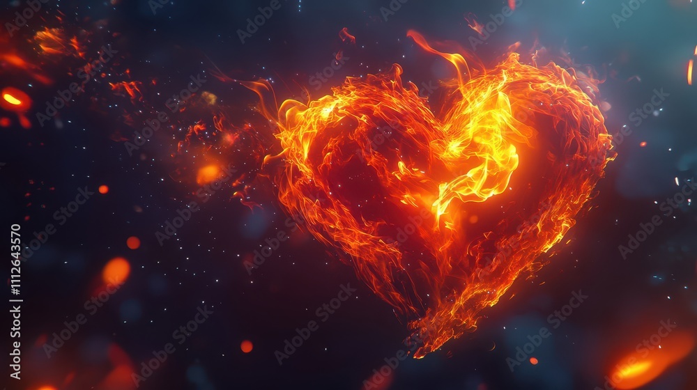 A flaming heart design template with vibrant flames, dark background, and bold fiery details A flaming heart design template with vibrant flames, dark background, and bold fiery details