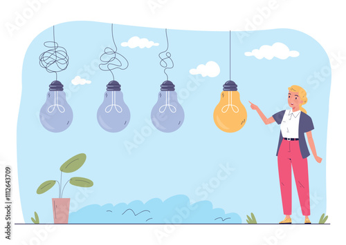 Simplify difficult project. Woman manager simplificate complex tasks, business mind process right easy solution messy path way to hard goal or success idea vector illustration