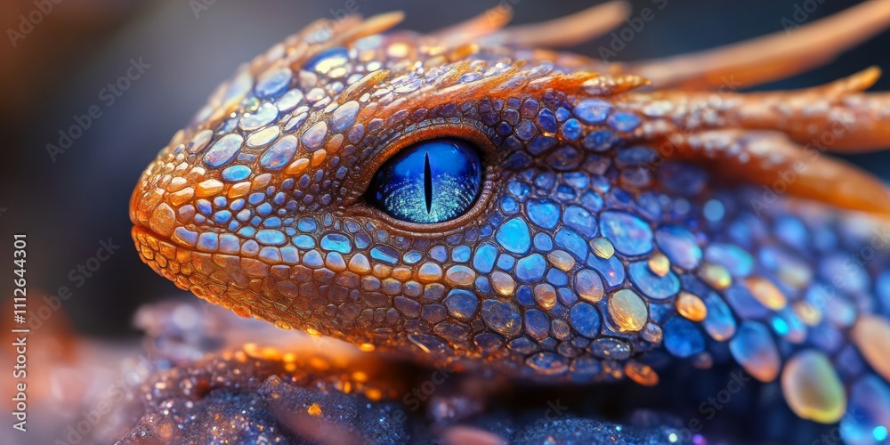 Obraz premium Gemstone-scaled dragon, majestic creature adorned with sparkling hues, exuding power and elegance in a fantastical realm.