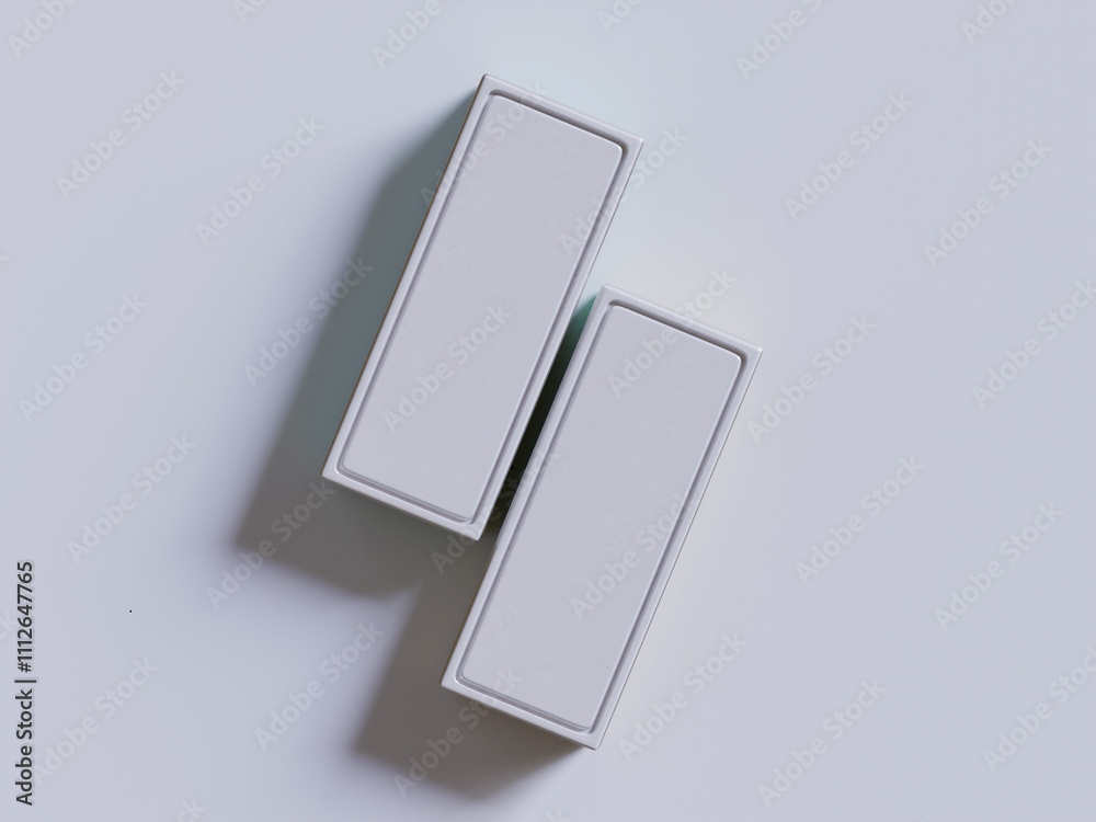 Tea tin square packaging white color on gray background Tea tin square packaging white color on gray background