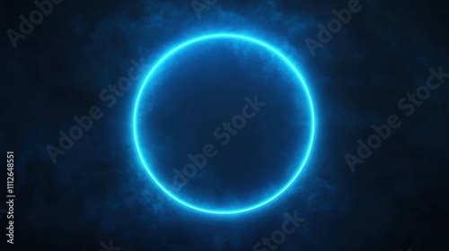 Wallpaper Mural A glowing blue circular light against a dark, smoky background, creating a futuristic ambiance. Torontodigital.ca