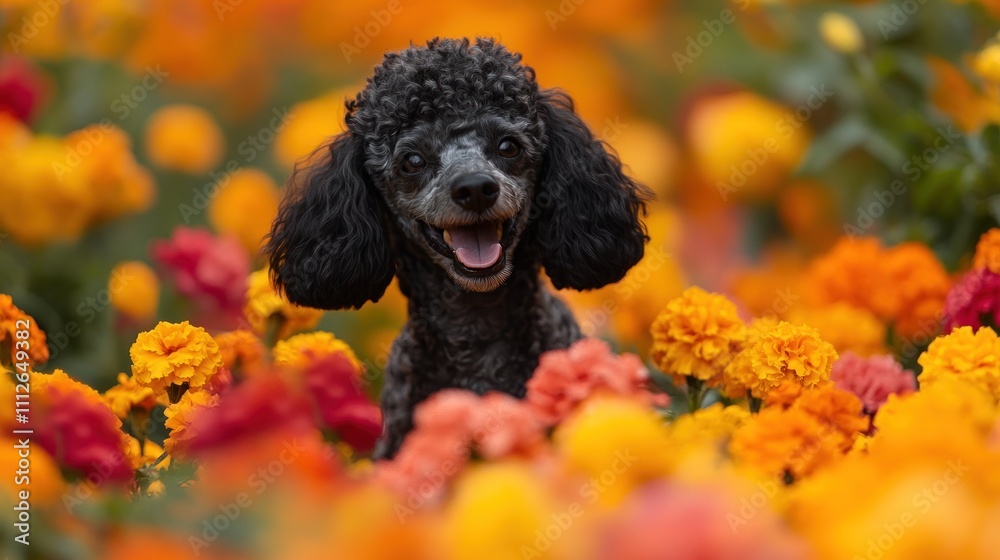 Happy Poodle in Flowers Happy Poodle in Flowers