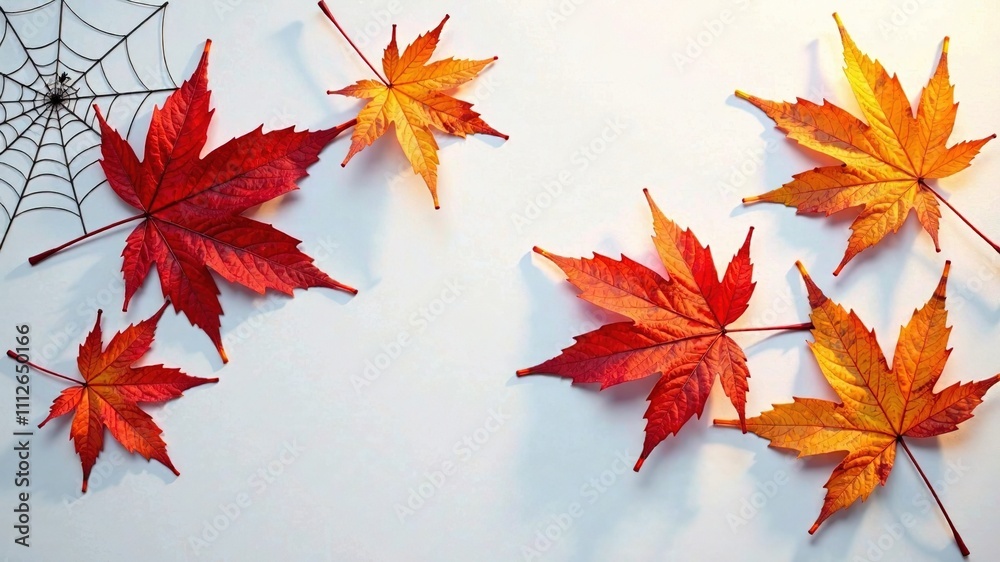 Watercolor Autumn Leaves Spider Web Halloween White Background AI Art Watercolor Autumn Leaves Spider Web Halloween White Background AI Art