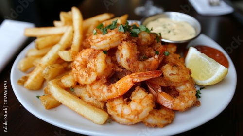 Crispy Fried Shrimp with Golden Fries in Relaxed Setting