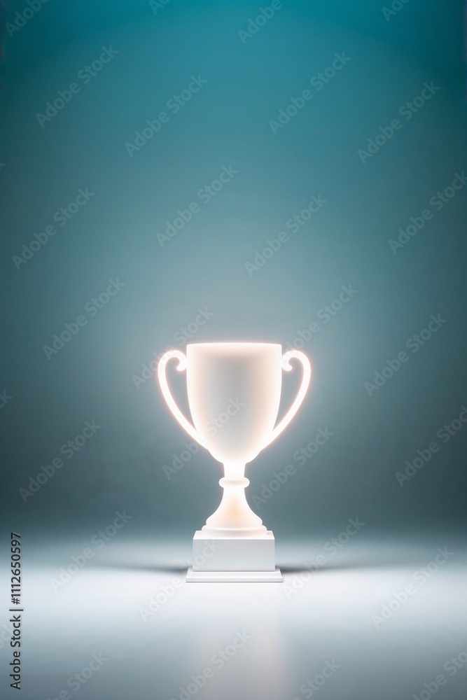 Glowing trophy on a pedestal, illuminated with dramatic lighting, for awards and celebrations. Glowing trophy on a pedestal, illuminated with dramatic lighting, for awards and celebrations.