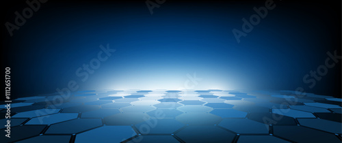 Network connection concept blue vector illustration. Futuristic hexagon perspective wide angle landscape. Futuristic honeycomb concept. Big data digital background.