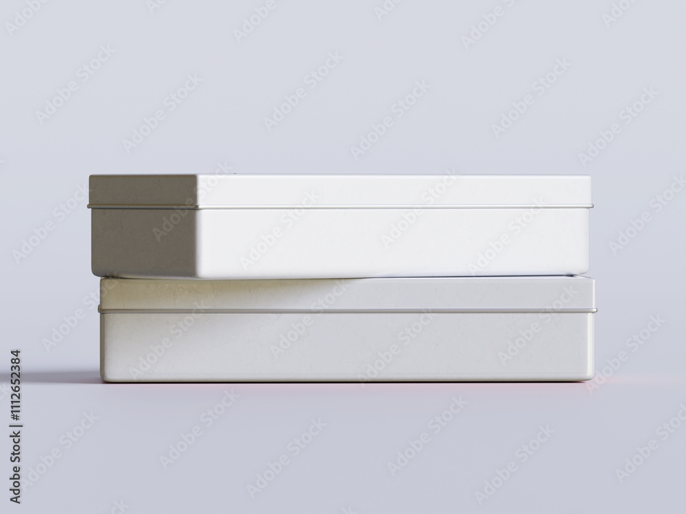 Tea tin square packaging white color on gray background Tea tin square packaging white color on gray background