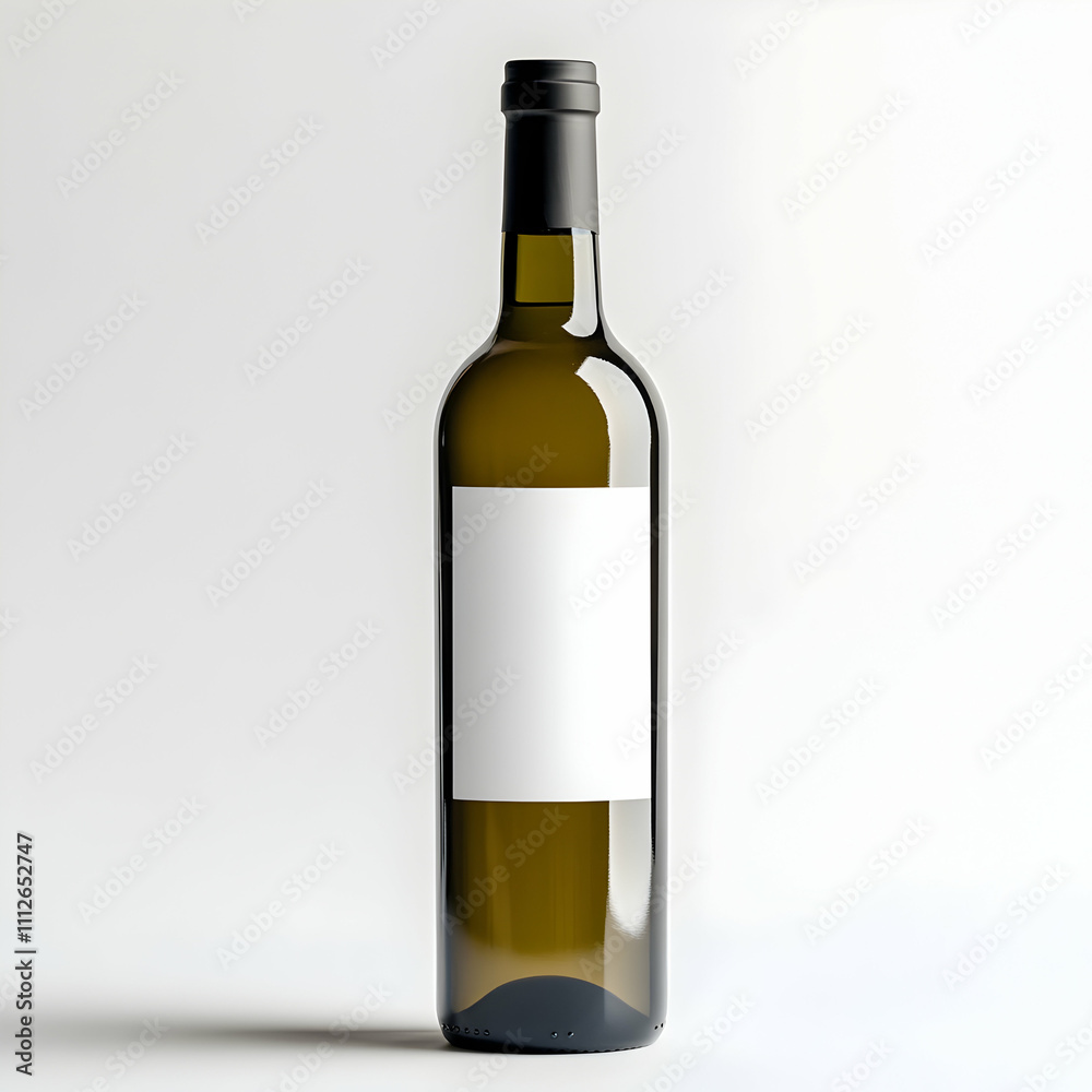 Black wine bottle, white empty label with white background Black wine bottle, white empty label with white background