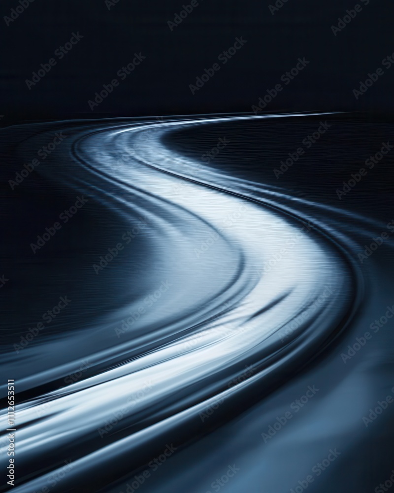 Abstract representation of a winding river reflecting moonlight in a serene night scene, capturing tranquility and elegance in smooth curved lines and dark hues. Abstract representation of a winding river reflecting moonlight in a serene night scene, capturing tranquility and elegance in smooth curved lines and dark hues.