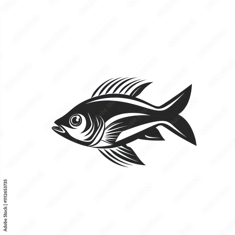 Naklejka premium Monochrome stylized fish illustration.