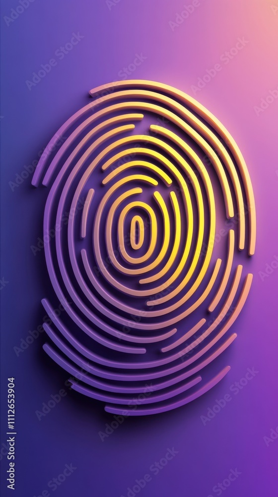A vibrant fingerprint design with purple and yellow hues on a gradient background, AI A vibrant fingerprint design with purple and yellow hues on a gradient background, AI