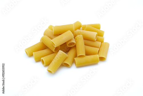 rigatoni pasta on a white